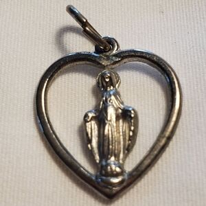 Miraculous Heart Medal/Pendant Silver Tone Catholic Vintage